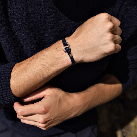 Navy blue hotsell leather bracelet