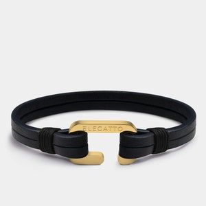 Minimalist Bracelet - Black Leather Rope Mens Bracelet - Father's Day gift for him 2021 - Elegatto Kellmore Black Jewelry for Men