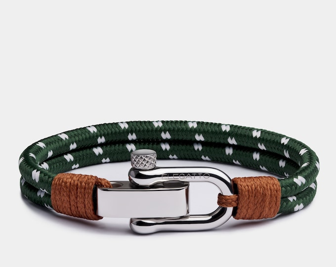 Men's Green Olive Nautical Rope Bracelet – Silver Clasp, Sailing Gift