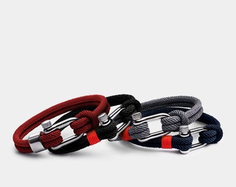 Men's Nautical Bracelet Set – Braided Nylon Cord with Silver Shackle