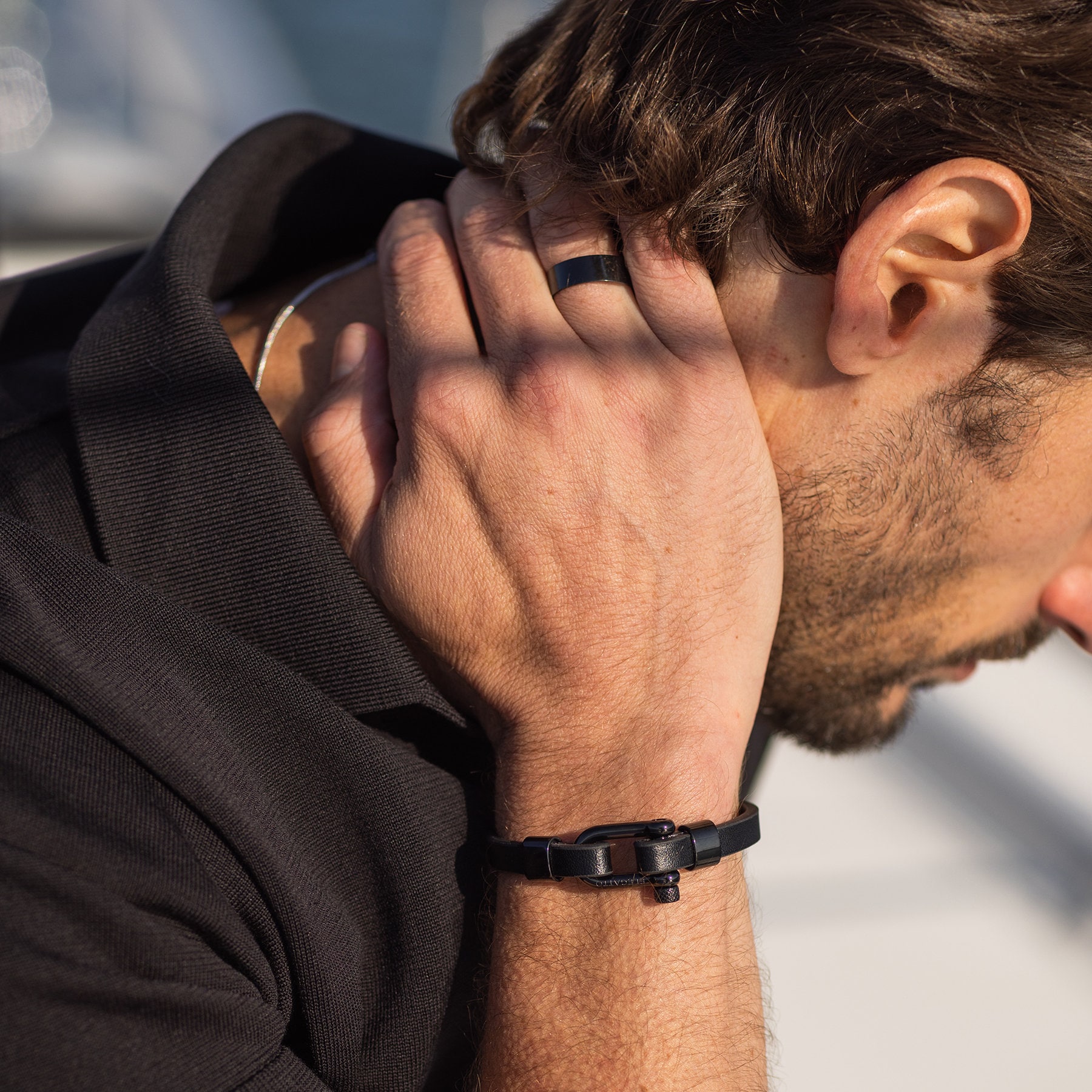 Black Leather Bracelet for Men - Elegatto Kellmore, Sleek All 