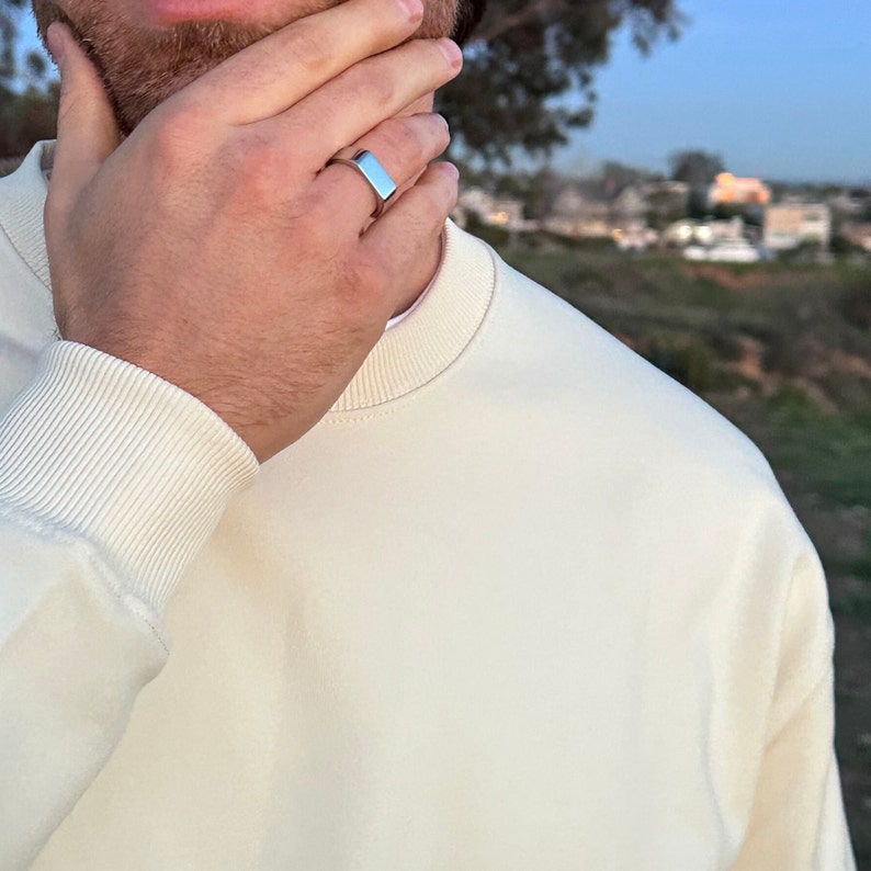 Silver Signet Ring for Men Minimalist Polished Mirror Finish Perfect Gift for Him, Boyfriend, Unisex image 3