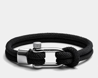 Men's Black Rope Bracelet – Stainless Steel Clasp, Nautical Jewelry
