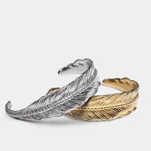 Feather Bundle for Men - Gold & Silver Plated Stainless Steel, Hand-Etched Detailing, Adjustable Cuffs, Perfect Gift for Him