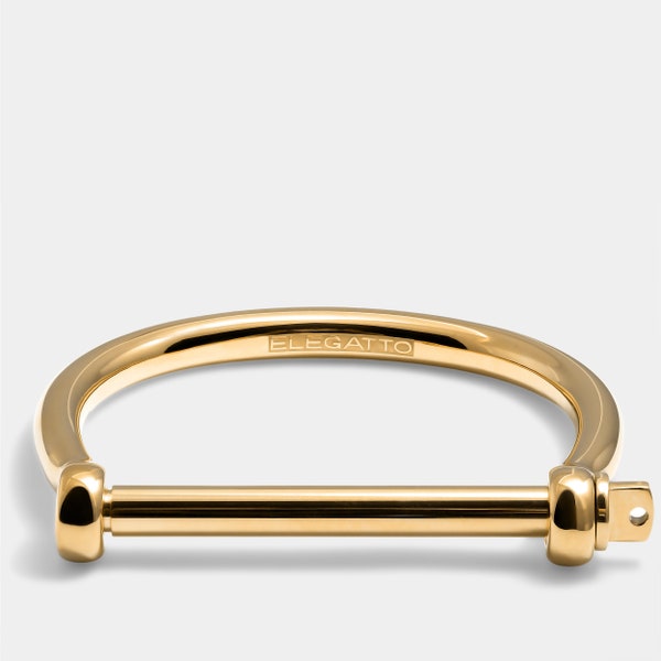 Men's Gold Bangle Bracelet, 18K Gold Plated Stainless Steel
