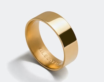 Gold Wedding Band for Men - Minimalist & Industrial, Unisex Anniversary Ring