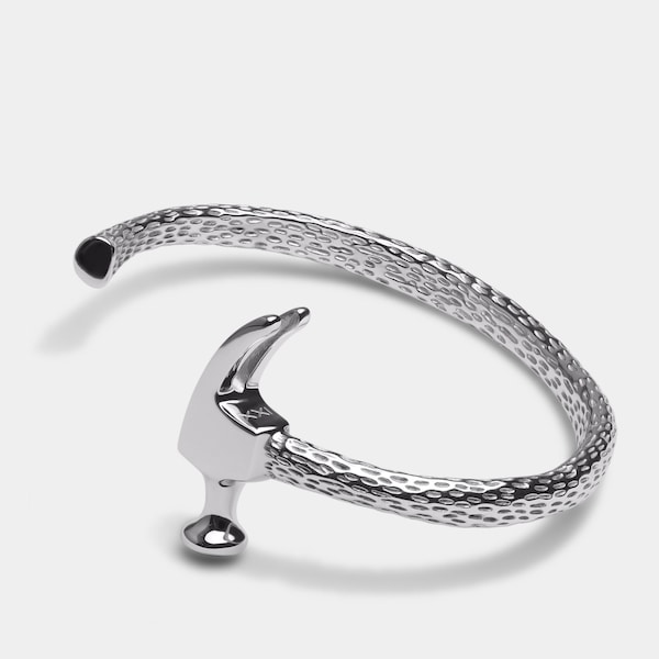 Silver Hammer Cuff Bracelet for Men - Ideal Gift for Him, Perfect for Husband or Dad