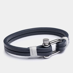 Navy Blue Leather Bracelet for Men - Perfect Birthday Gift for Him