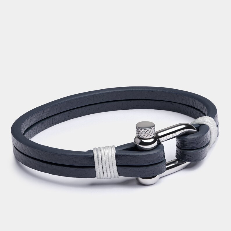 Navy Blue Leather Bracelet for Men - Perfect Birthday Gift for Him