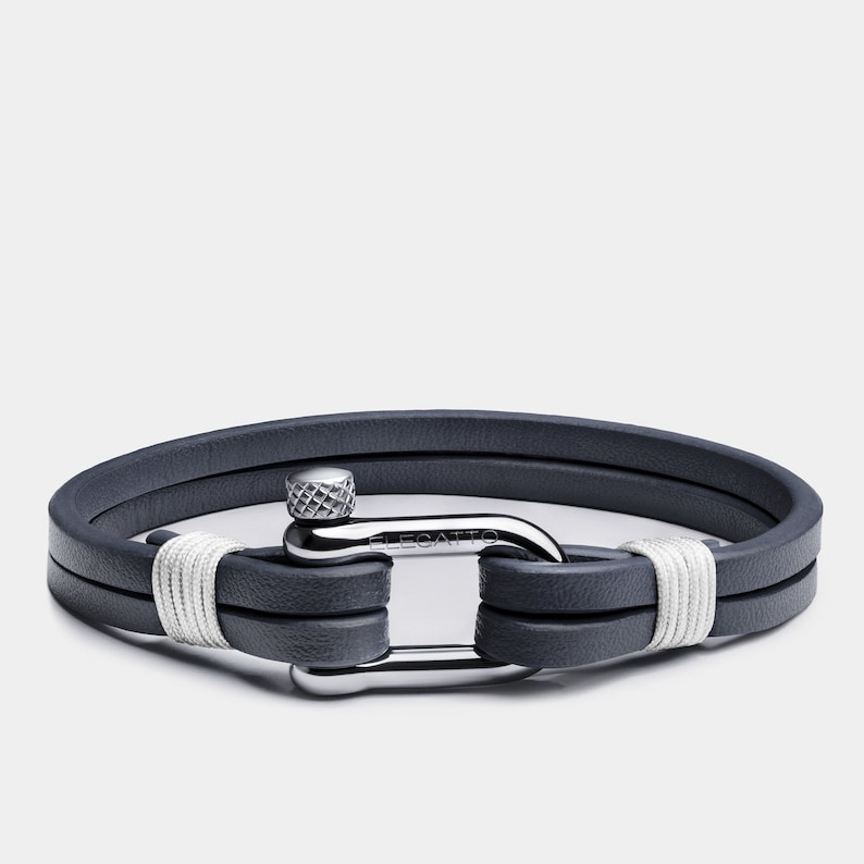 Navy Blue Leather Bracelet for Men - Perfect Birthday Gift for Him