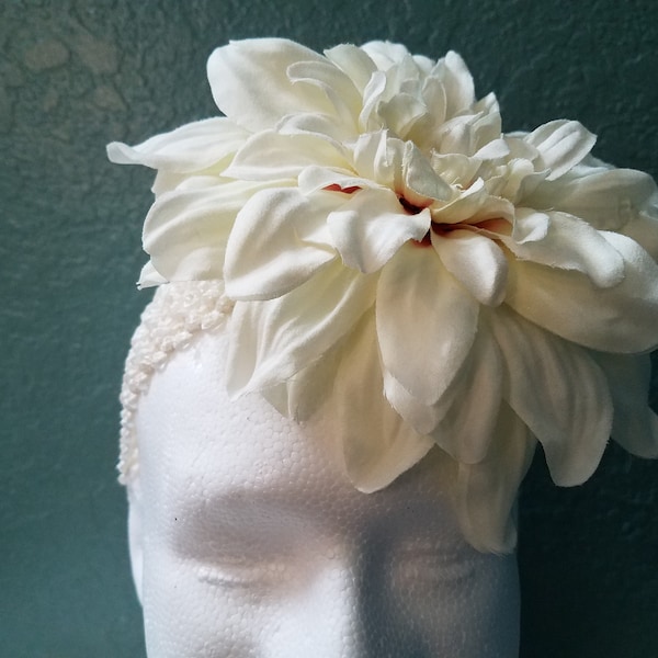 Easter head band, big flower headdress, floral headpiece, Stretchy headband "Large white Aster"