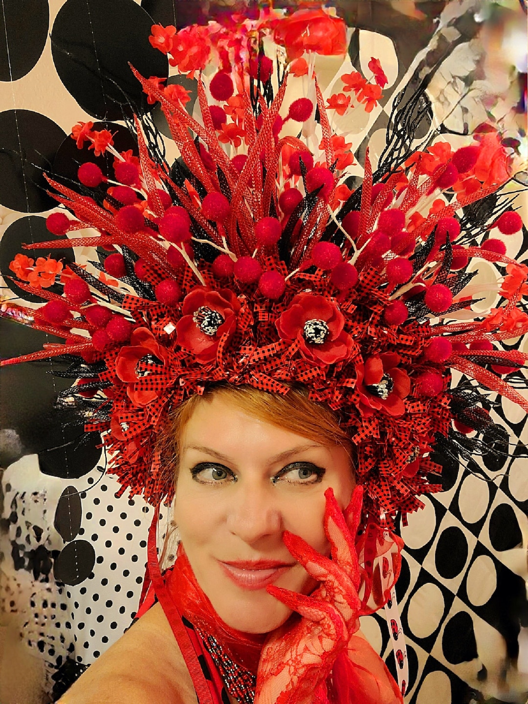 Polka Dot Headdress, Lady Bug Crown, Retro Crown, 50s Headdress, Fun