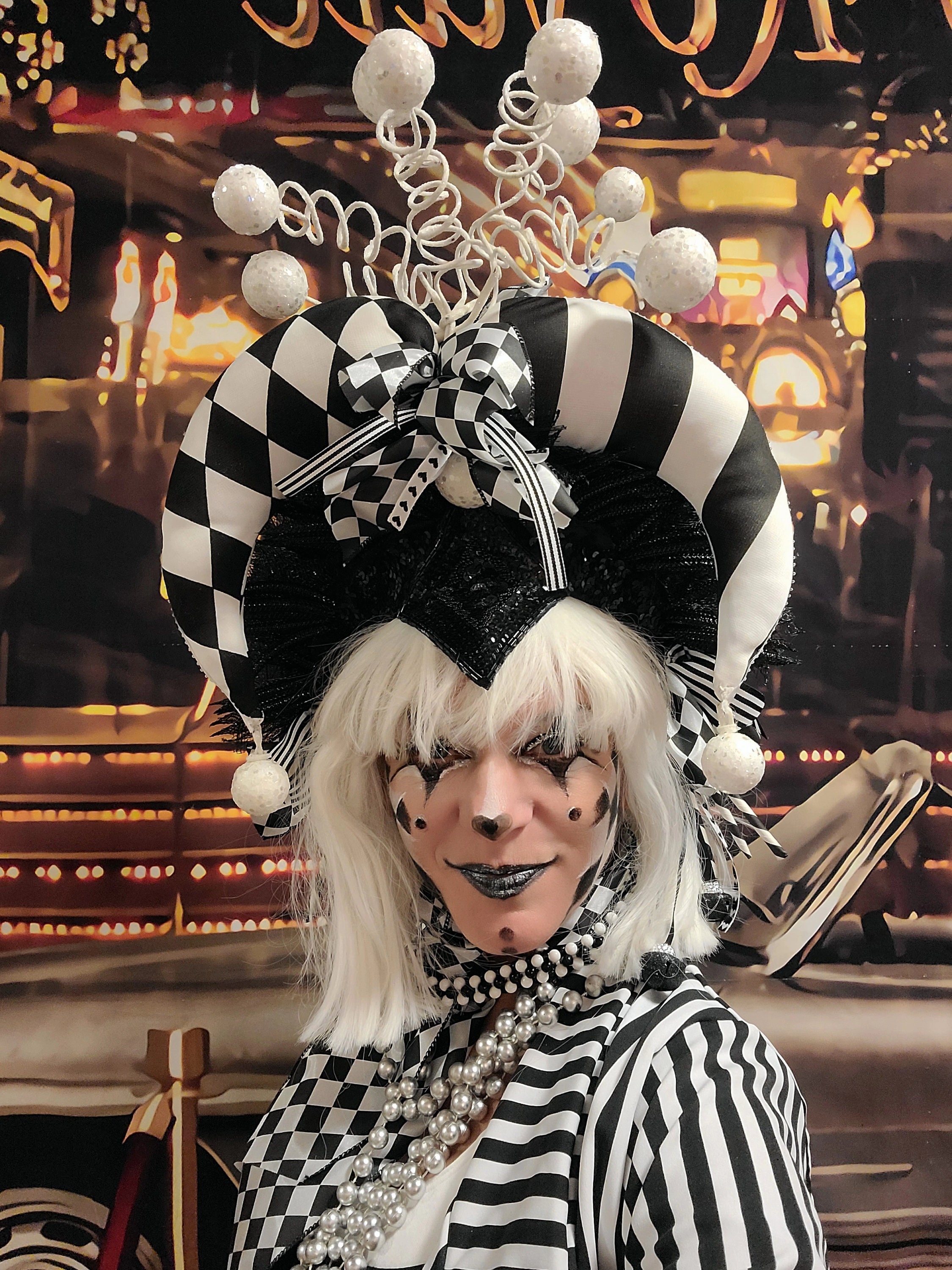 Joker Headdress, Jester Hat, Halloween Costume, Black and 