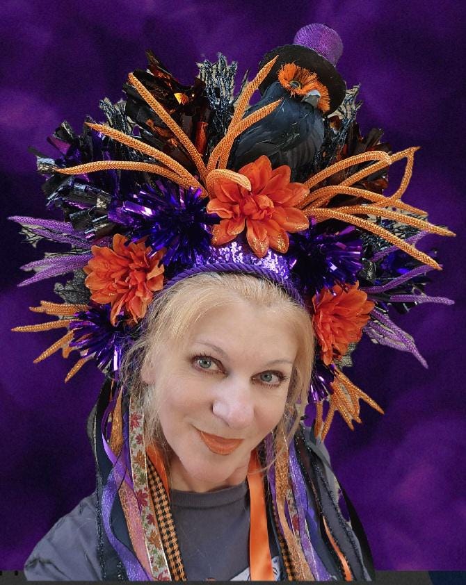 Halloween crown, Owl headdress, Witch hat, Day of the Dead Headpiece
