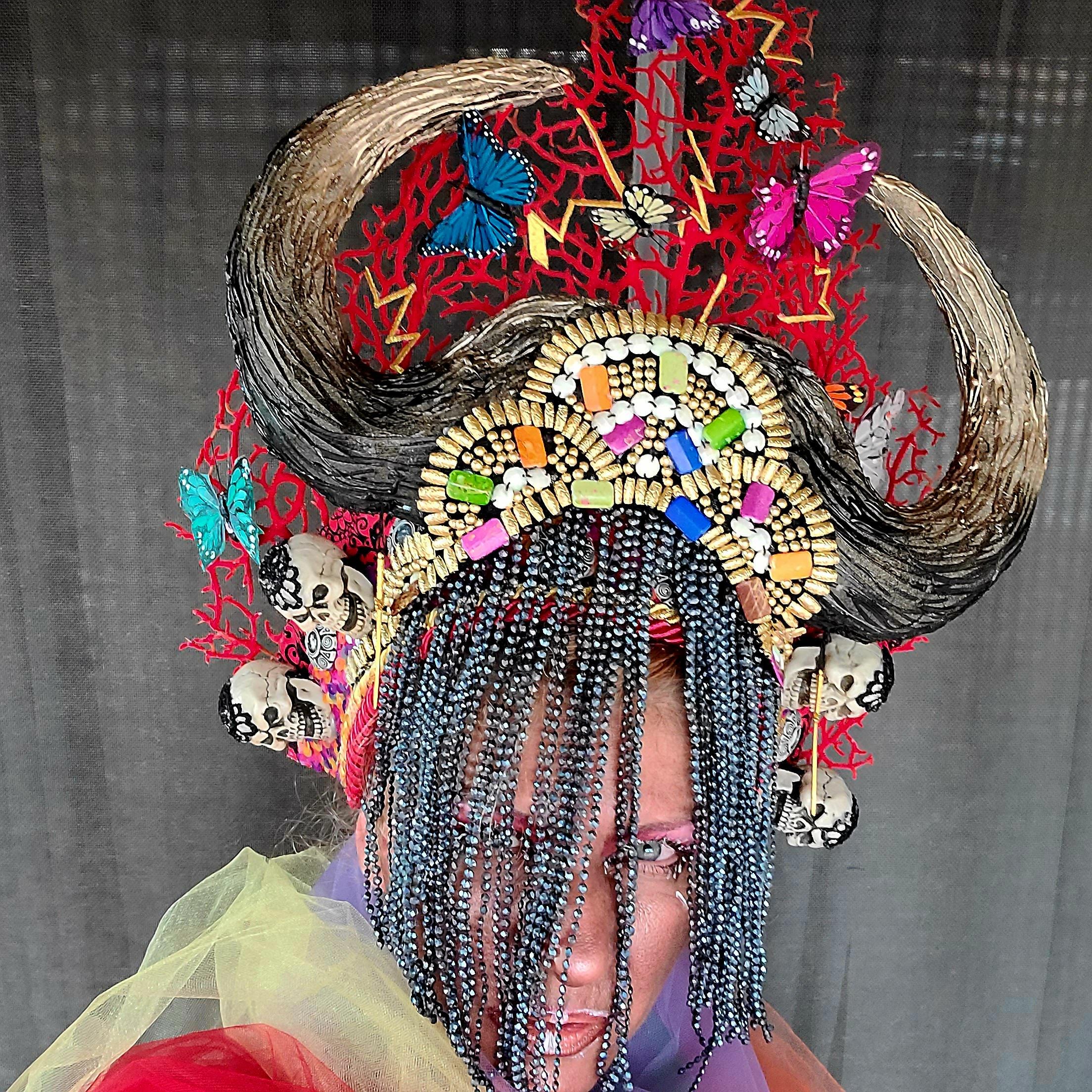 Rebirth headpiece, Oya headdress, African goddess headdress, Oya headpiece, African goddess crown, Buffalo horns headdress