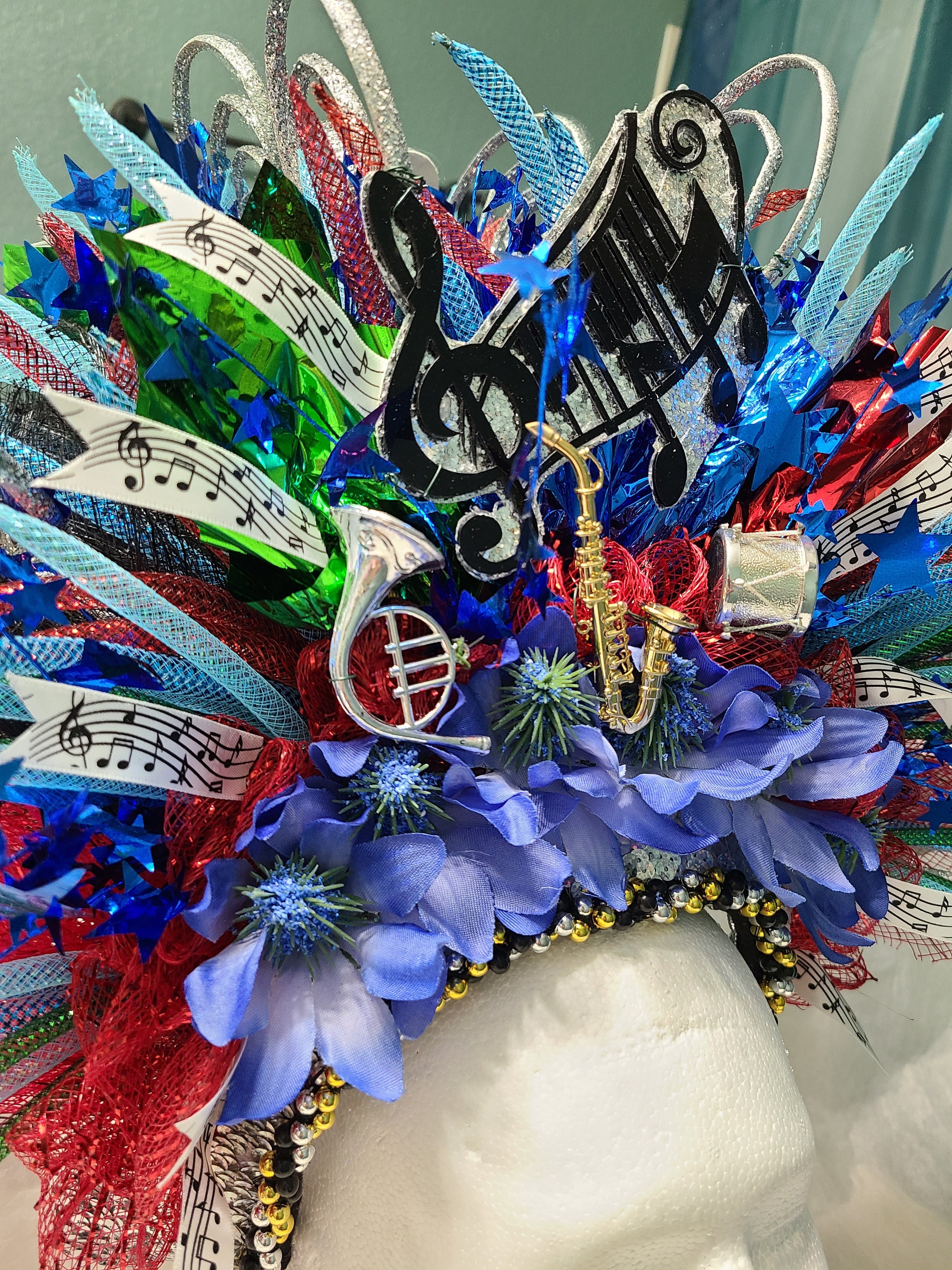Unique Jazz Fest Headpiece – New One-of-a-Kind Music-Inspired Accessory! Jazz Fest Branded Hat – Mardi Gras Creations main image 4