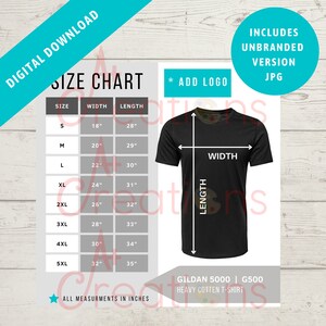 G500 Size Chart | Gildan | Digital Size Chart for Heavy Cotton T-Shirt | JPG Design Template | G500 Mockup Gallery Photo
