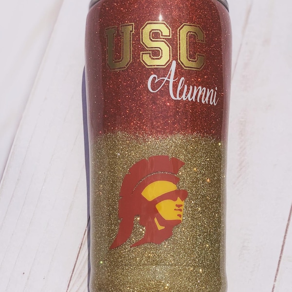 USC | Ombre' Glitter Tumbler | Gold and Red | College Tumbler