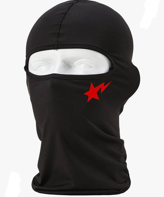 Custom Black Ski Mask Balaclava, Hype Beast Ape Star Designed Full Face 1  Hole Mask, Gift for Him, Shiesty Mask, Winter Hat Personalized. 