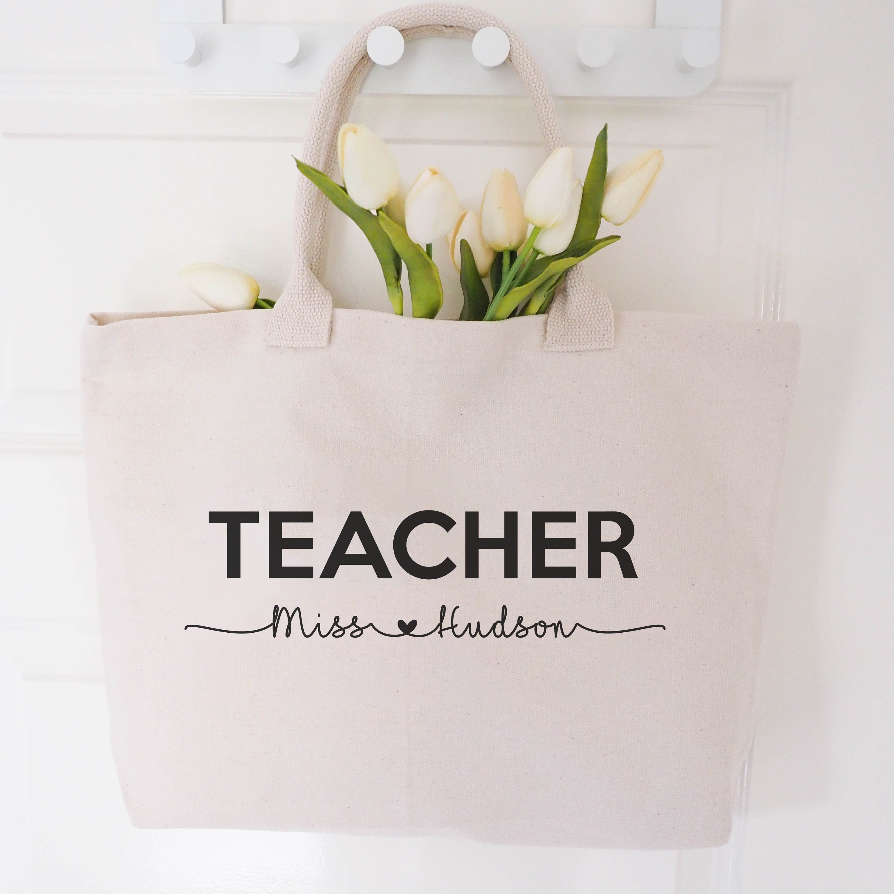 Personalised Best Teacher Tote Bag Cotton Canvas With Rope Etsy
