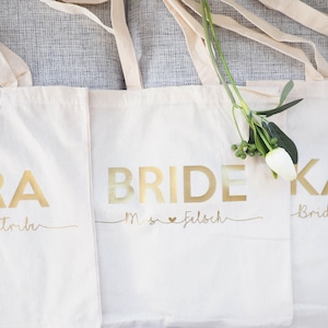 Bundle THREE Personalised Shoulder Tote Bags and Save - Bridesmaid, Bride, Bridal Party, Kids, Library Book Bag, Birthday Gift, Wedding