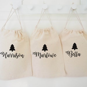 Borse bomboniere personalizzate per l'albero di Natale in nero, oro, oro rosa 17x23cm - Sacchetto con coulisse in cotone - Borse regalo natalizie con nome personalizzato