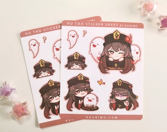Hu Tao Kiss Cut Sticker Sheet (3.2" x 3.8") - Matte