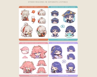 Inazuma Sticker Sheet - Kazuha, Wanderer, Yae, Raiden (3.2" x 3.8" Matte)