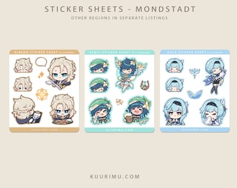 Mondstadt Sticker Sheet - Albedo, Venti, Eula (3.2" x 3.8" Matte)