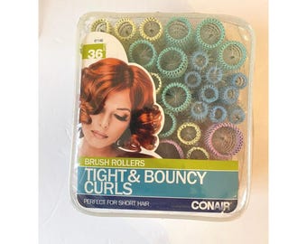 Y2K VTG Conair Brush Roller Boucles serrées et rebondissantes Bigoudis Épingles Sac d'origine