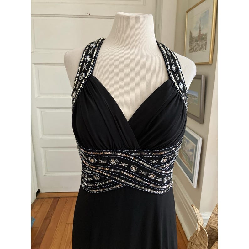 Robe longue noire Adrianna Papell vintage Y2K, robe de bal de promo (taille 7/8) image 2