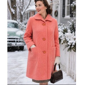 Gimbels Vtg 5o's XL coral Wool Boucle Car Coat Mid Century Modern Mod Jacket's