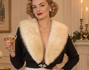 Bolero/cardigã vintage dos anos 50 da Quality House em cashmere preto com detalhes em strass.