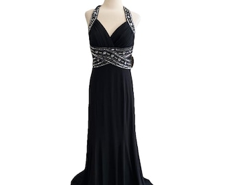 Vintage Y2K Adrianna Papell zwarte maxi-jurk, formele galajurk (m. 7/8)