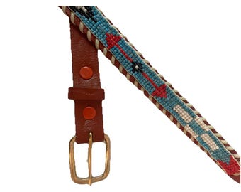 Ceinture en cuir de bœuf amérindienne du sud-ouest des Indes VTG taille 32