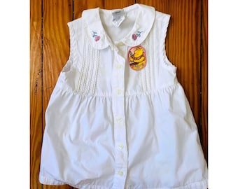 Vintage Disney Winnie the Pooh weißes ärmelloses besticktes Blusenoberteil Mädchen 4T