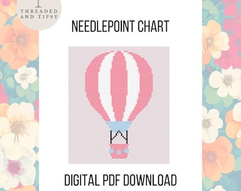 Hot Air Balloon Digital Cross Stitch/Needlepoint Pattern, PDF Download