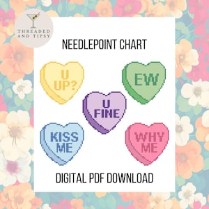 Conversation Hearts Needlepoint Charts, Cross Stitch Charts, 5 Pack Chart Digital Download
