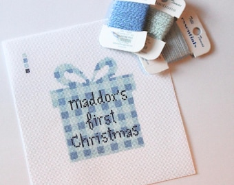 Baby Boy's Name First Christmas (Customizable) Needlepoint Canvas, Handpainted Needlepoint Canvas, Needlepoint Kits, Christmas Needlepoint