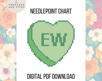 EW Conversation Heart Needlepoint Chart, Cross Stitch Charts, Digital Download
