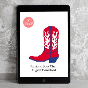 Digitale Nadelstichvorlage – Rot, Weiß und Blaues Cowboyboot Muster | Western Americana Dekor | PDF Herunterladen | Vaterländische Stickerei