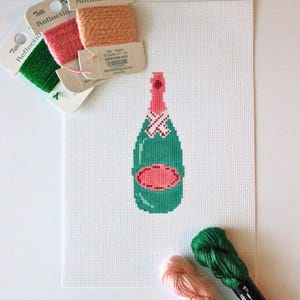 Champagne Bottle Needlepoint Canvas | Hand-painted Needlepoint Canvas, Made to order | CANVAS ONLY!!!!!