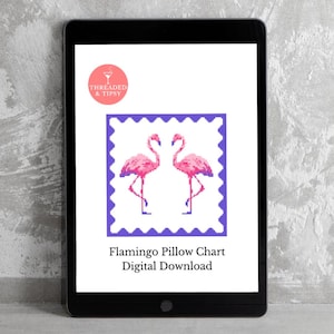 Digital Needlepoint Chart – Flamingo Pillow Pattern | Tropical Needlepoint Design | Summer Home Decor | PDF Download