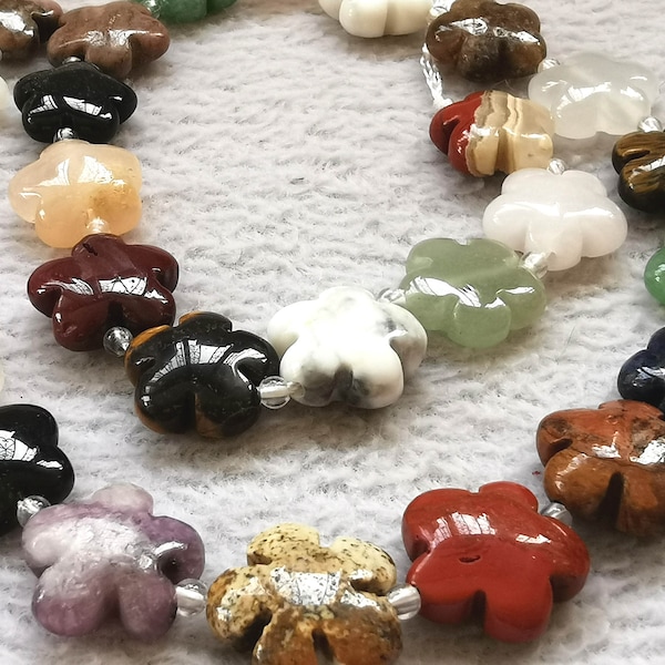 Handmade Carved Flower petal mixed stone semi precious crystal quartz bead  16mm 20mm 16inch  for necklace-bracelet-earrings jewelry making