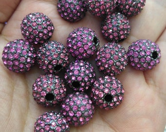 100pcs CZ Micro Pave Round Ball Bead, Rhinestone  Pave Beads, Rhodium Shamballa Ball beads CZ Spacer Beads 6-12mm For Jewelry Design