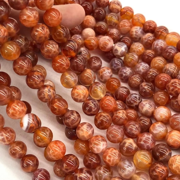Rare 16inch Genuine Red and Orange Fire Agate/Snake Skin Agate Beads. round beads  10mm 12mm 14mm 16mm