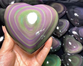 Rainbow Obsidian-golden Obsidian Heart/ Obsidian Crystal Heart/ Gemstone Heart/ Healing Stones - Tumbled Crystals - Puffy cabochon