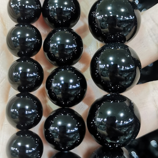 AAA Large  Natural Brazile Agate gemstone black jet round ball 18mm to 2mm loose bead for earrings-bracelet-necklace diy 16inch