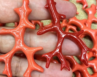 Top Drilled--Large 3inch 65-45mm Oranger Red coral the life of tree reeform Nunggets bamboo  loose bead for jewelry making-pendant 2pcs