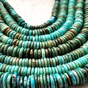 Tibetan bronze  Turquoise Heishi Tyre shape 6-12mm Beads Smooth Beads  | Turquoise Beads | Smooth Turquoise Heishi Beads Necklace 16inch